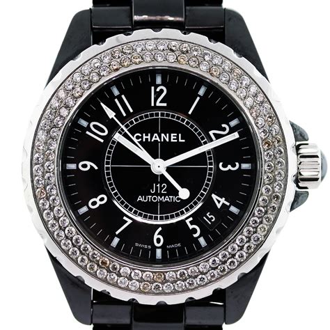 chanel watch diamond|Chanel black watch with diamonds.